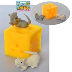 Фігурка мишка-антистрес 2шт 4см, шматочок сиру 4,5см, в сітці, 8-14-5см