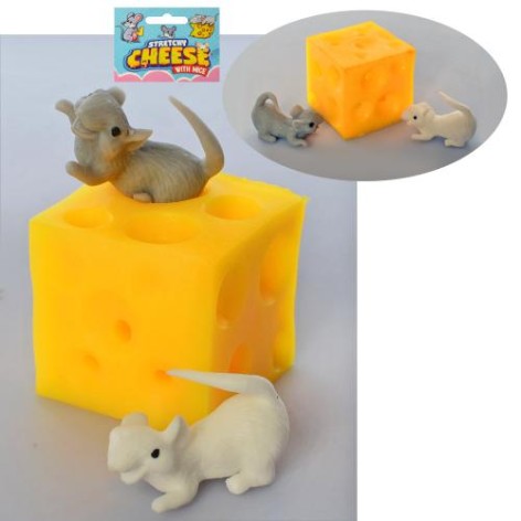 Фигурка мышка-антистресс 2 шт. 4 см, кусочек сыра 4,5 см, 8-14-5 см.