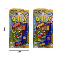 Бластер 2 цвета, 6 поролон. снаряда+25 шаров, прицел, планш. 46*21см 