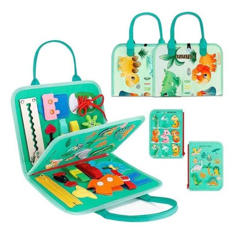 Логічна папка фетр, циферблат, назви динозаврів англійською, цифри, блискавка, шестерні, ремінці, липучки, в п/е /40/