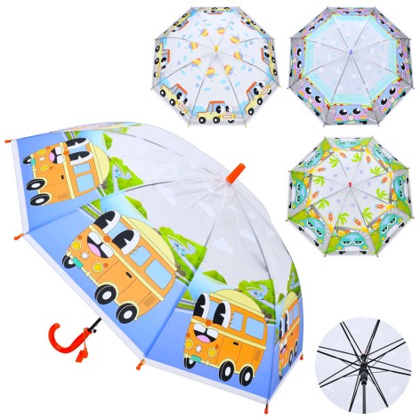Зонт дитячий 65см,тростина 60см, діаметр 83см, спиця 48см, клеєнка, свисток,4 види, в п/е 