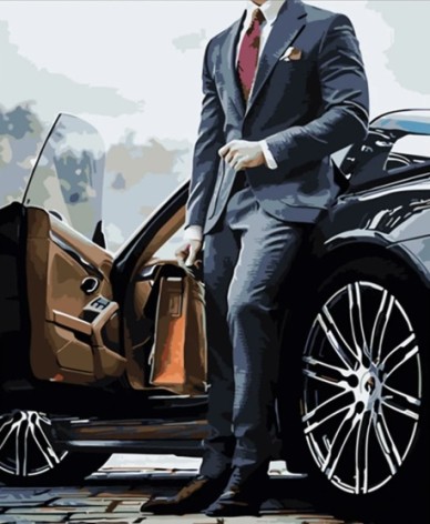 Набір для розпису по номерах Чоловік біля машини Strateg розміром 40х50 см (HH075)