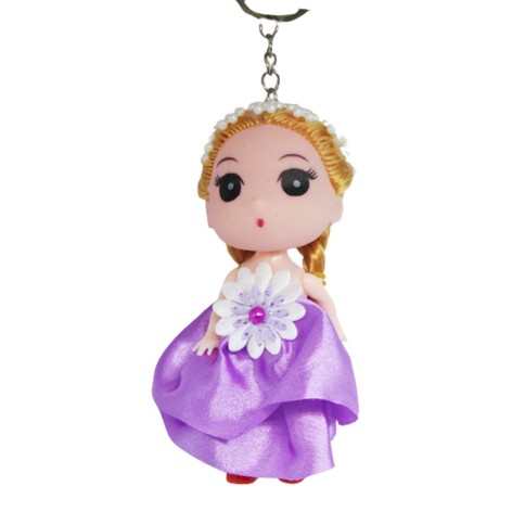 Лялька-брелок у сукні з ромашкою, бузковий