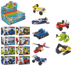 Конструктор транспорт, от 18дет, 8видов) /50/400/по 8шт в дисплее, 25,5-8,5-18см