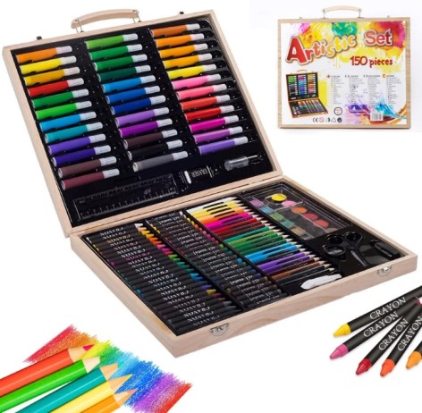 Художній набір для малювання 150 предметів у дерев'яному кейсі 502