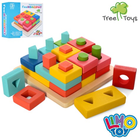 Дерев'яна іграшка LimoToy "Геометрика" сортер-вкладиш з геометричними фігурами (MD2345)