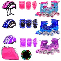 Ролики детские S (30-33), с металлической рамой, светящиеся колеса PU, с защитой и шлемом, 3 цвета, в сумке