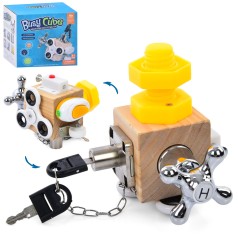 Бізікуб 6в1, 14-13-11см, спінер, колесо, ключ, гвинт, вимикач, замок+ключ, замок, в кор-ці, 15-13,5-11см 