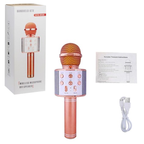 Беспроводной (bluetooth) микрофон караоке, розовое золото
