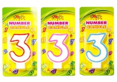 Свічка ЦИФРИ з кольоровим контуром ЦИФРА 3, ціна за 4 шт. //