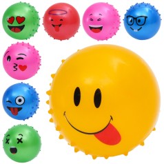 Мяч детский 4 дюйма, 23-25г, массажный, смайл, 5 цветов/микс видов /240/