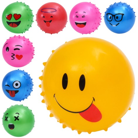 Мяч детский 4 дюйма, 23-25г, массажный, смайл, 5 цветов/микс видов /240/