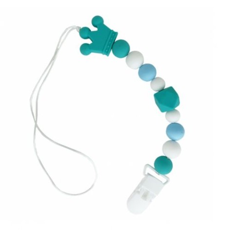 Силіконовий ланцюжок для пустушки "Корона", бірюзовий