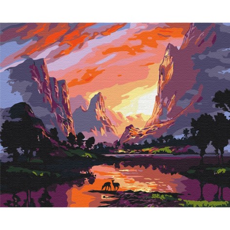 Картина по номерам: Яркий закат в горах