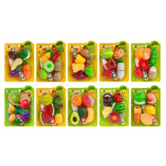 Продукты на липучке, доска, нож, 10 видов(овощи, фрукты), на листе, 17-24-5см /60/