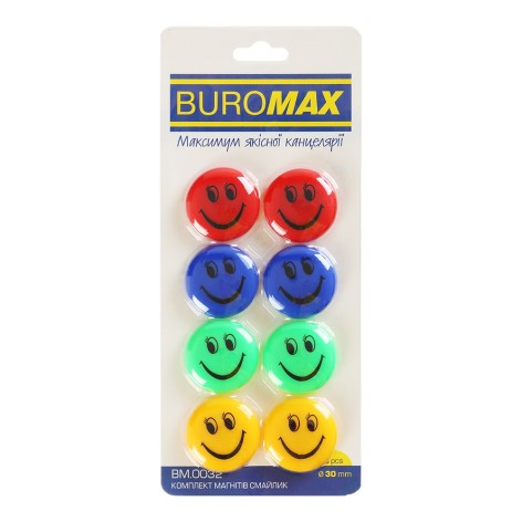 Комплект магнитов СМАЙЛИК КОЛЬОРОВЫ, 8 шт *30 мм