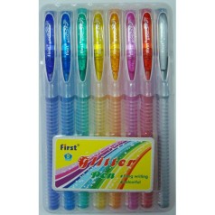 Набір ручок гелевих з блиском та запахом 8 кольорів у пластик футлярі First, 1мм