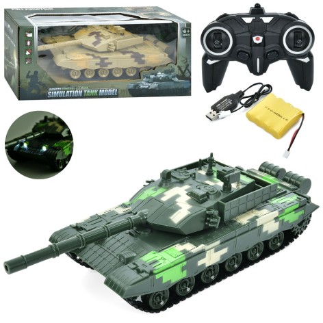 Р/К Танк, акум, 34см, звук, світло, рухлива кабіна, USBзарядне, 2 кольори, в кор-ці, 36-15-16см /8/