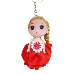 Лялька-брелок у сукні з ромашкою, червоний