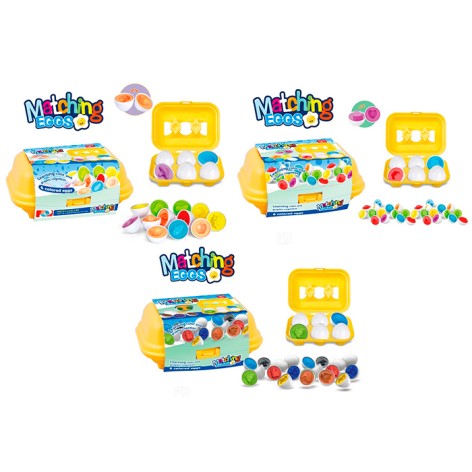 Игра яйца-пазлы, 6см, набор 6шт, лоток, 3 вида (фрукты, транспорт, фигуры), в карт.упаковке, 16-12,5-7см /36/