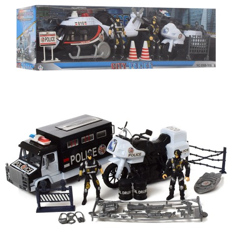 Набір рятувальників поліція, гелікоптер, катер, мотоцикл, фігурки 2 шт., 2 види, кор. //