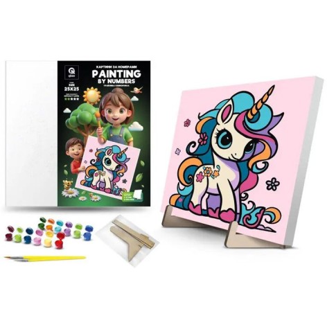 Набір для розпису за номерами QB900-001 "Грайлива єдиноріжка" 25х25см qbee