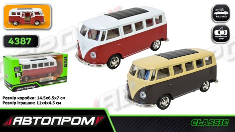 Машина мет. АВТОПРОМ 2 кольори 1:38 Volkswagen T1,відкр.двері,кор. 14,5*6,5*7см 