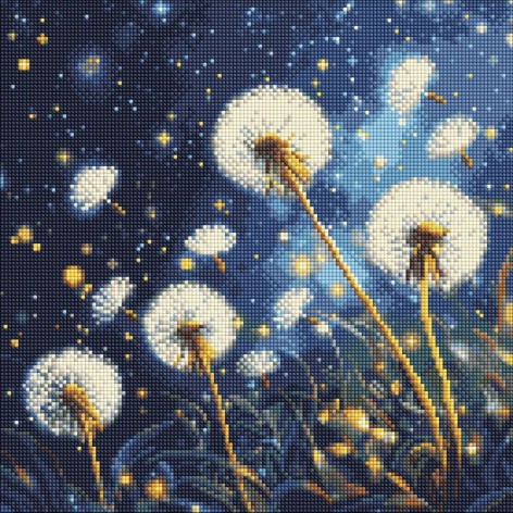 Алмазная мозаика "Летучие одуванчики в вечернем небе", 40х40 см.