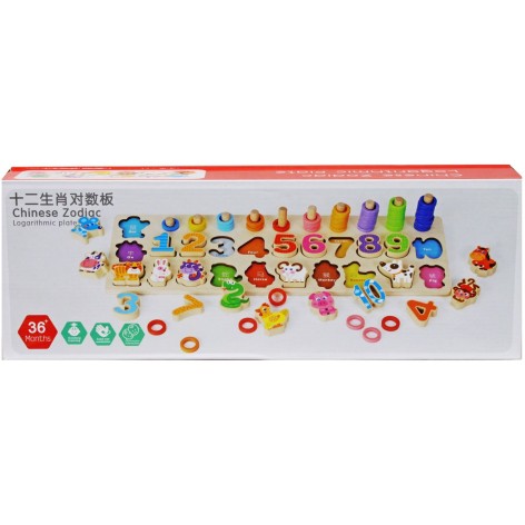 Деревянная логическая доска C 54611 (24) математический сортер, животные, колышки, в коробке