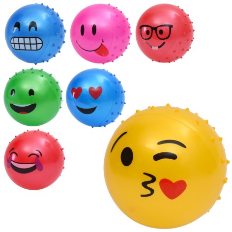 Мяч детский 5дюймов, 27-29г, массажный, смайл, 5 цветов/микс видов /240/