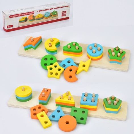 Дерев'яна іграшка геометрика 20дет, платформа 34,5-8,5см, 2 види, в кор-ці, 36-9-5см 