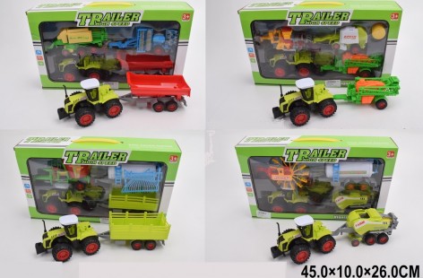 Трактор игрушечный 4 вида, с прицепом, 45*26*10 см