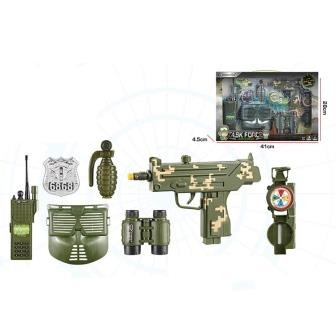 Игрушечный военный набор оружия F8528-2A с маской на батарейках, музыка, свет, коробка 41*4,5*28