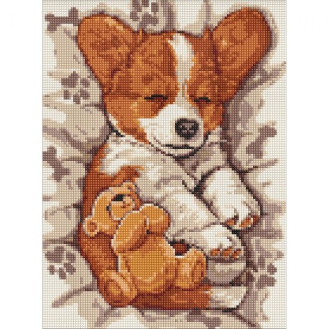 Алмазная мозаика "Сонный корги", 30х40 см