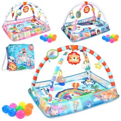 Килимок для немовляти 2в1(манеж), 66-48-в9см, 2 дуги, підвіски 5шт(прорізувач, дзеркало, музика), кульки, 3 види, бат(табл),в сумці/пакет, 40-30-7см /12/