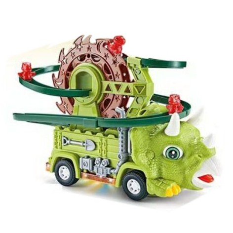 Трек-машинка Динозавр автоматичний підіймач, 3 машинки. колесо вільного ходу, підсвічування, звуки, мелодія, в коробці