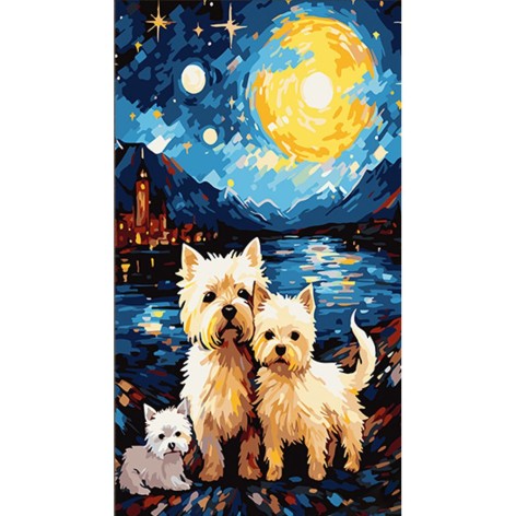 Набор для росписи по номерам Семейство собачек Strateg размером 50х25 см (WW155)