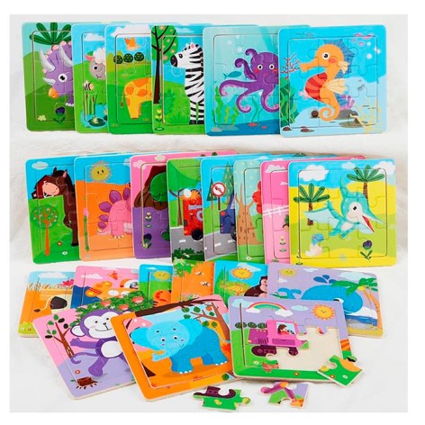 Дерев'яна іграшка Пазли  9дет, мікс видів (тварини, транспорт, морські мешканці), у п/е, 9-9-0,5см 