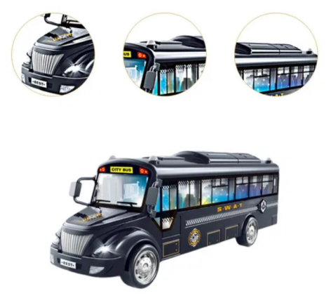 Автобус іграшковий, музика, підсвітка, 3 кольори, відкриваються двері, 19,5 см