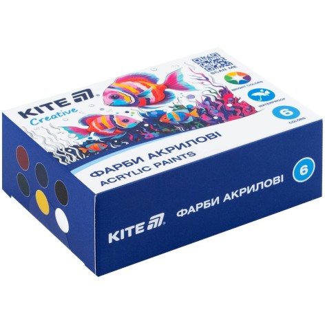 Краски акриловые, 6 цветов, 20 мл, Kite Creative