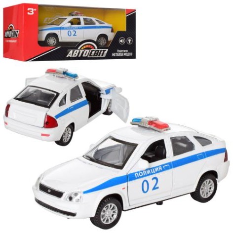 Машинка іграшкова АвтоМир, металева, інерційна, поліція, 13 см, відчиняються двері, капот, в коробці, 18-8-8 см