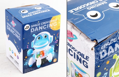 УЦЕНКА 30% Музыкальная игрушка робот (крокодил), 18см, музыка, свет, ездит/танцует, шестерни, 2 цвета, на бат-ке, в кор-ке, 16-20,5-13,5см 