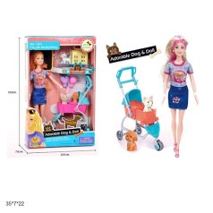 Лялька 29см DY227 з тваринками,коляскою та аксес.2кол.кор.35*7*22 