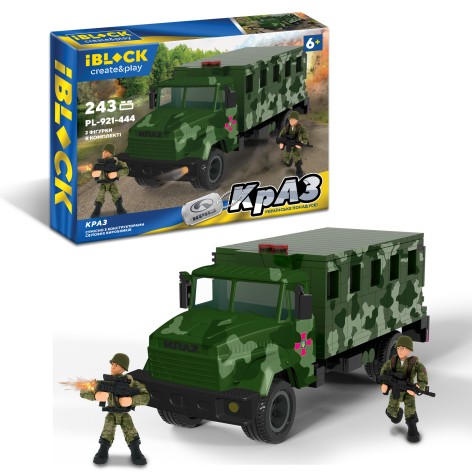 Конструктор iBlock Армия, КрАЗ, 243дет, 2 фигурки в кор. 36*5*23см 