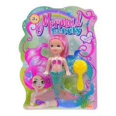 Лялька русалка, 12 см, гребінець (зелена з рожевим волоссям)