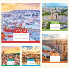 Зошит 18 л. клітинка Тверда ТЕ21207 Міста світу, 20 шт. в уп.