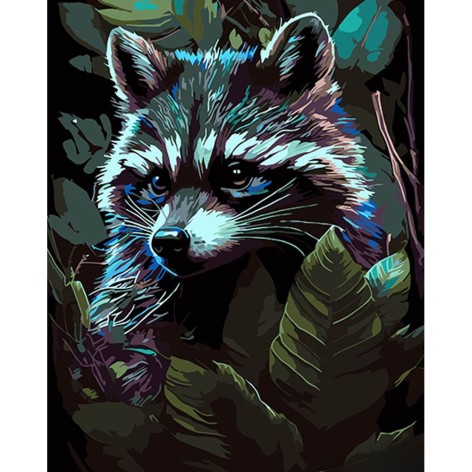 Картина по номерам на черном фоне "Энот среди леса" 40х50