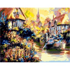 Картина за номерами Човен у гавані Strateg з лаком та рівнем розміром 40х50 см (VA-0216)