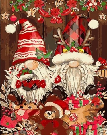 Набір для розпису по номерах Гноми в подарунках Strateg розміром 40х50 см (GS1549)