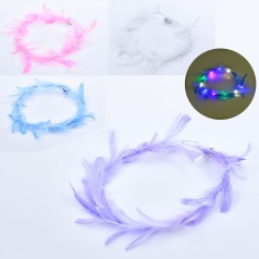 Аксесуар для волосся виночок, пір'я, світло-3режими, 4 кольори, на бат(табл), 18-18-2см, /45/450/10шт